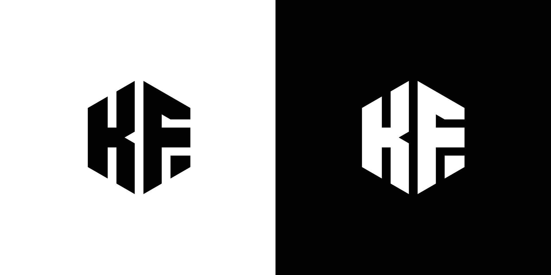 Letter K F Polygon, Hexagonal Minimal Logo Design On Black And White Background vector
