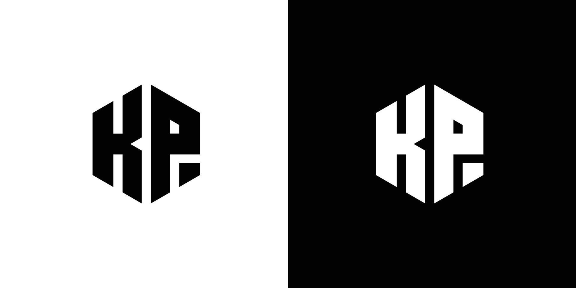 Letter K P Polygon, Hexagonal Minimal Logo Design On Black And White Background vector
