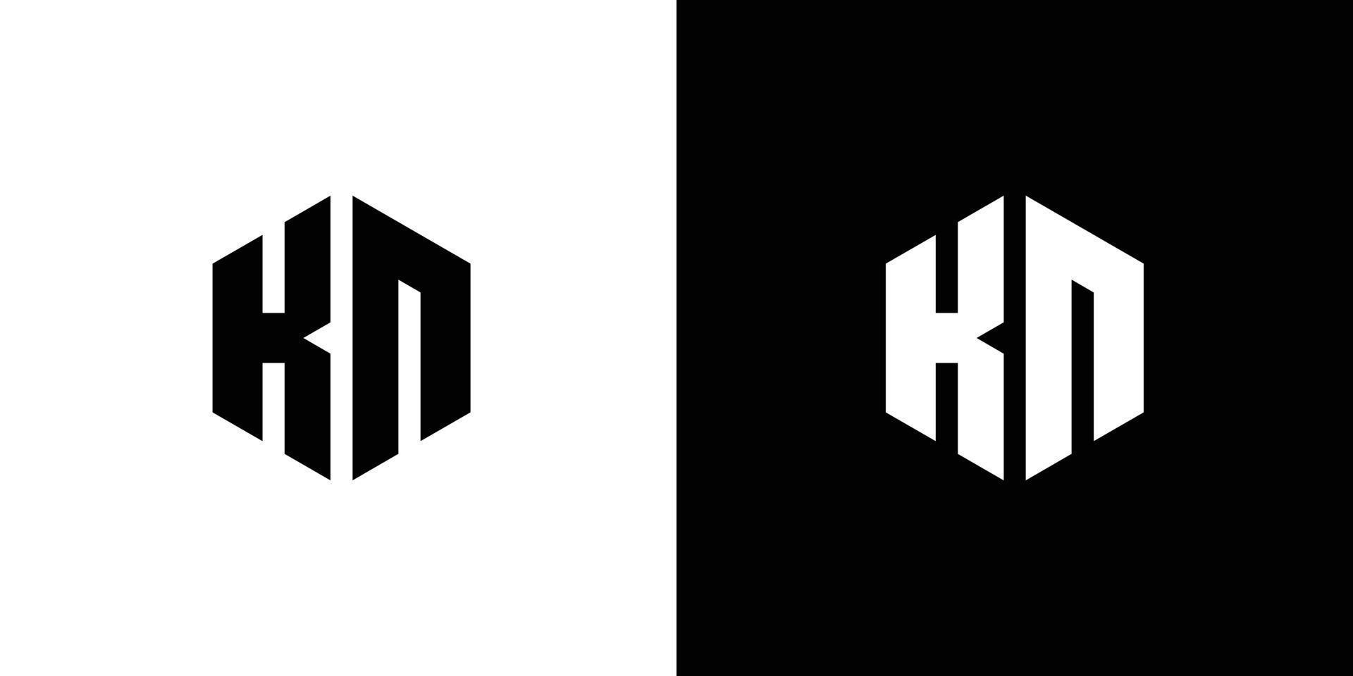 Letter K N Polygon, Hexagonal Minimal Logo Design On Black And White Background vector