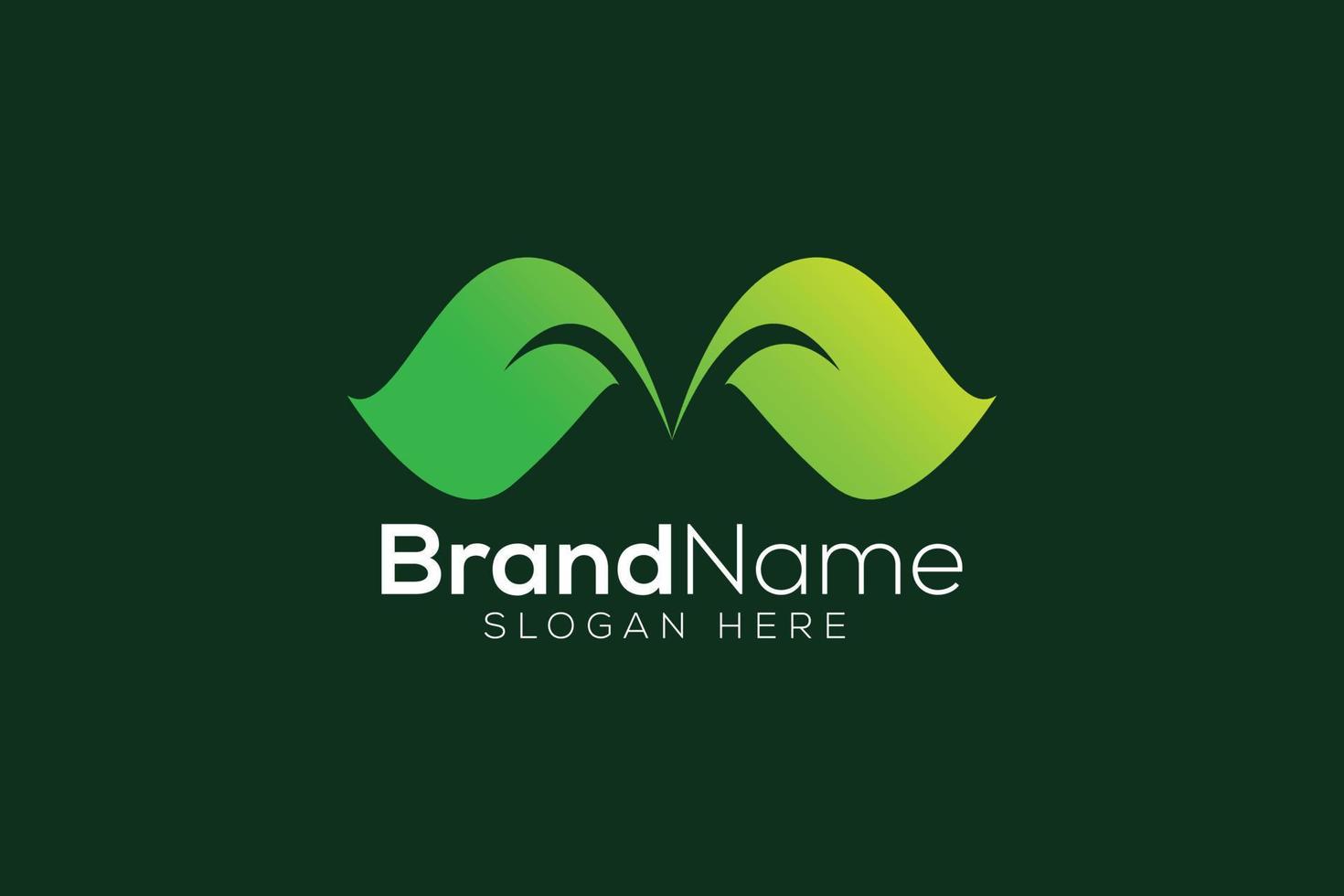 Minimal letter M green leaf logo design template vector