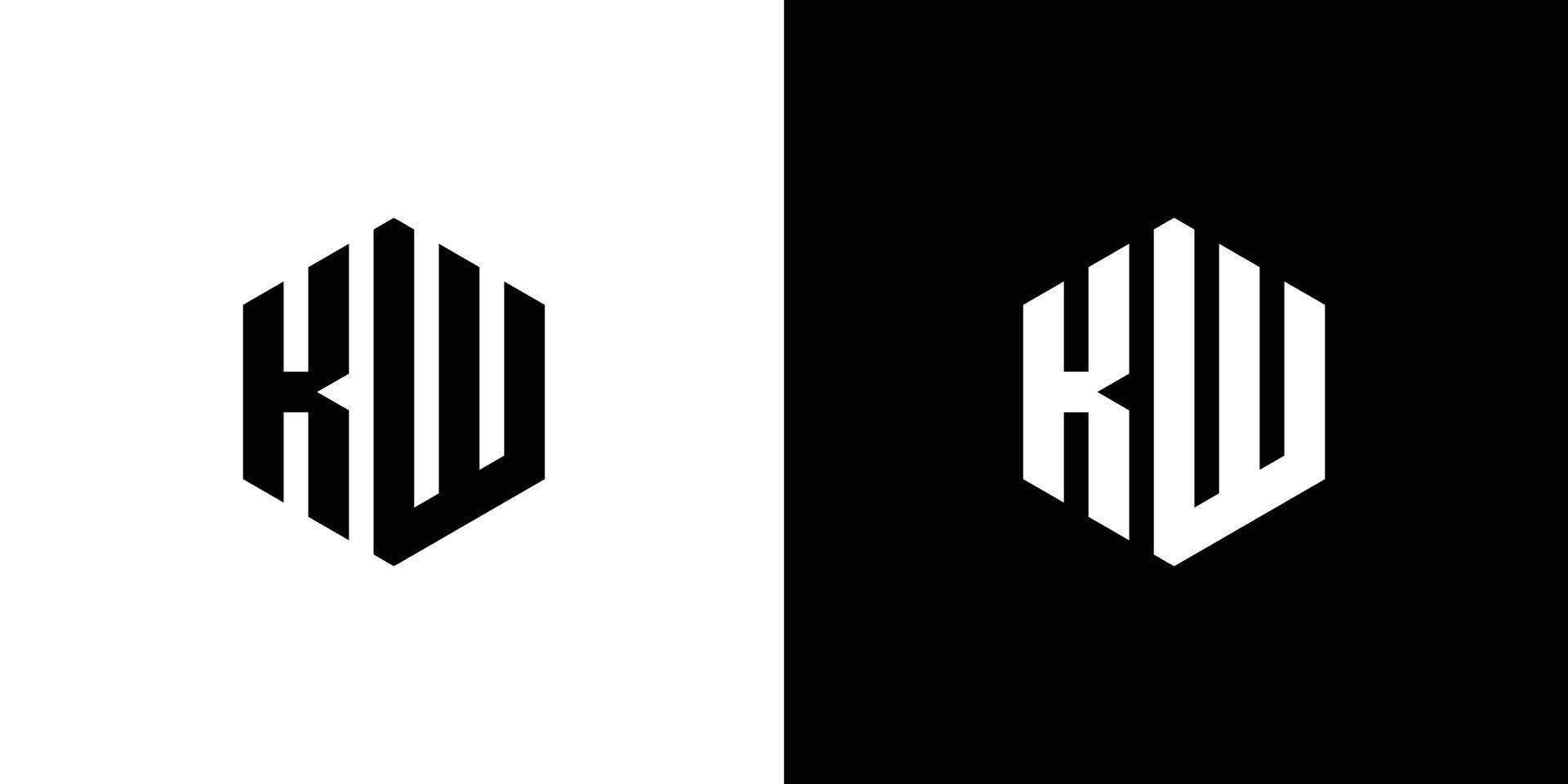 Letter K W Polygon, Hexagonal Minimal Logo Design On Black And White Background vector