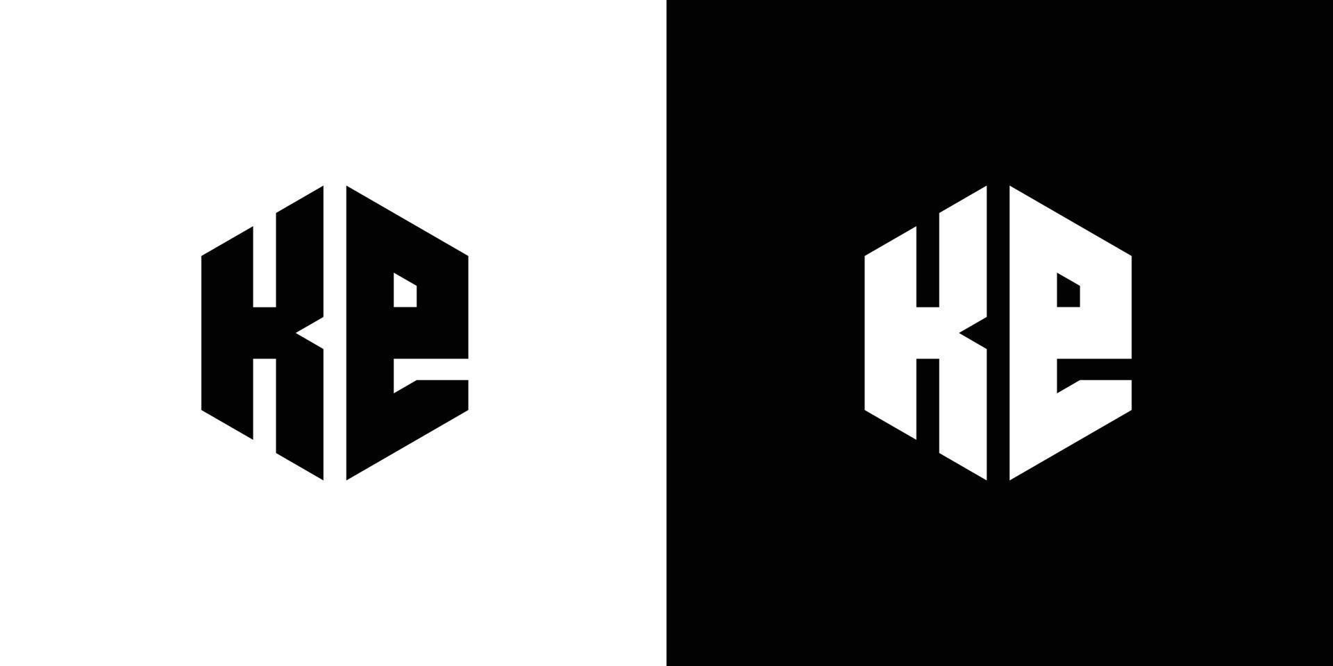 Letter K E Polygon, Hexagonal Minimal Logo Design On Black And White Background vector