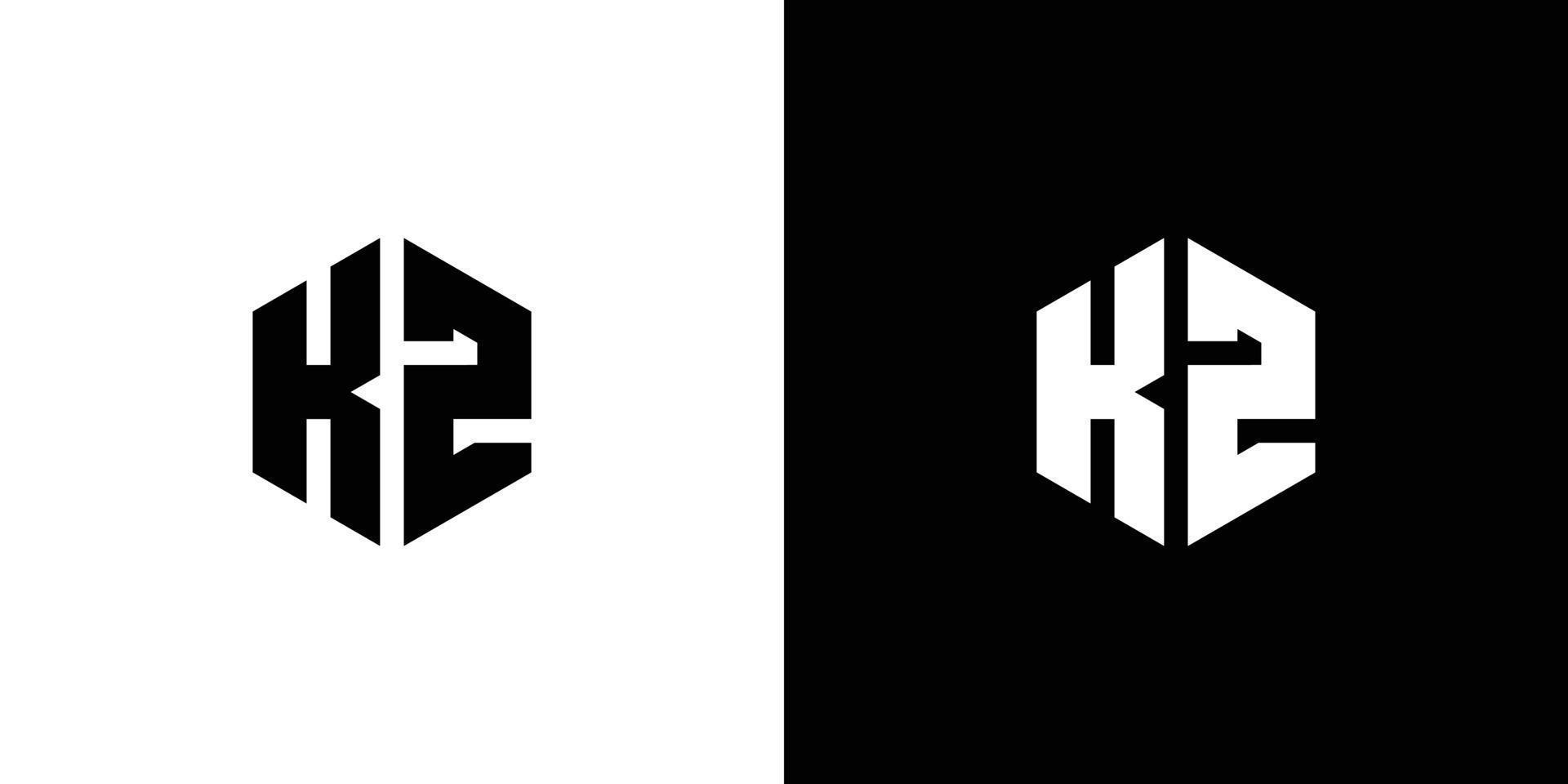 Letter K Z Polygon, Hexagonal Minimal Logo Design On Black And White Background vector