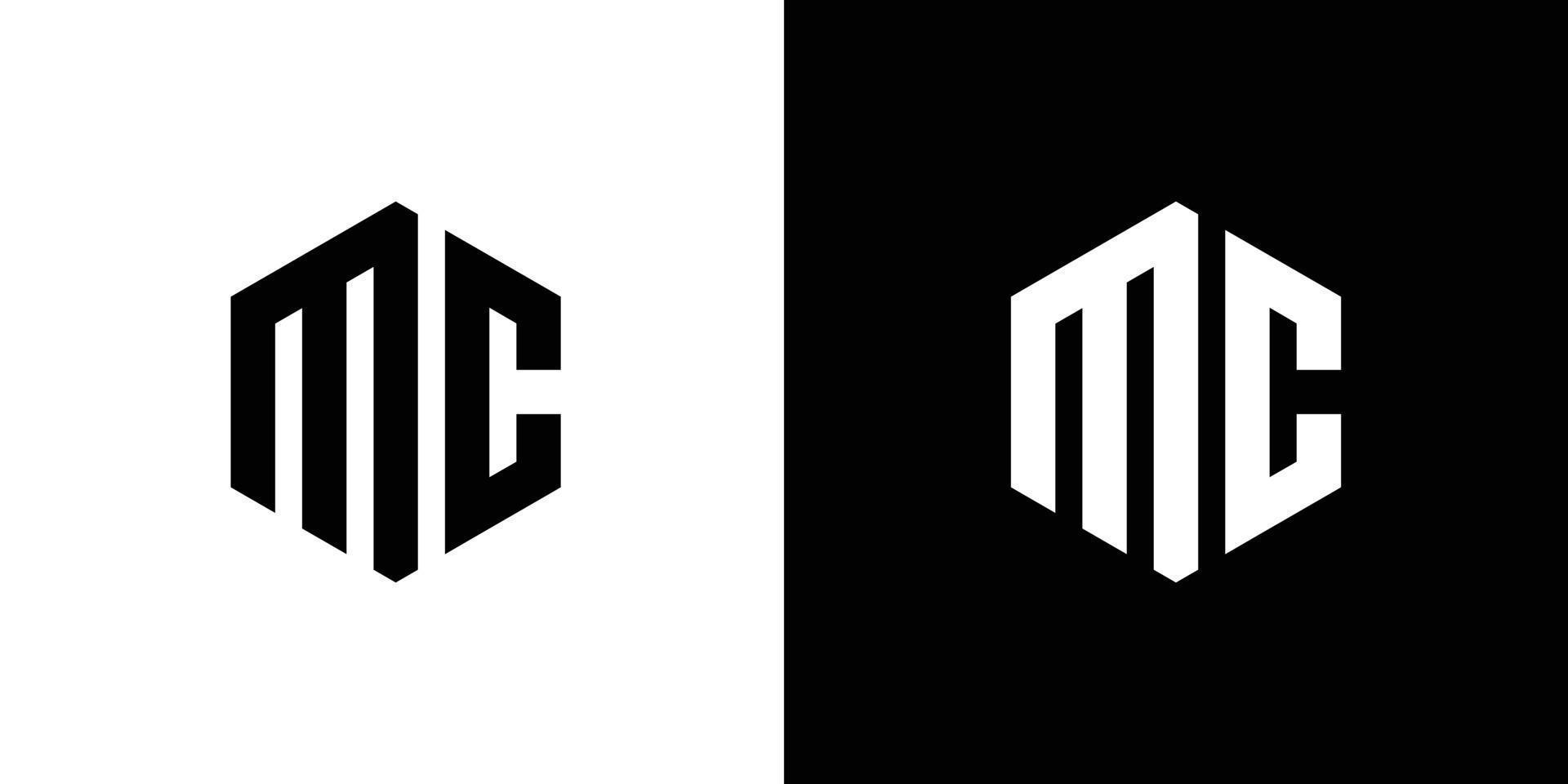Letter M C Polygon, Hexagonal Minimal Logo Design On Black And White Background vector