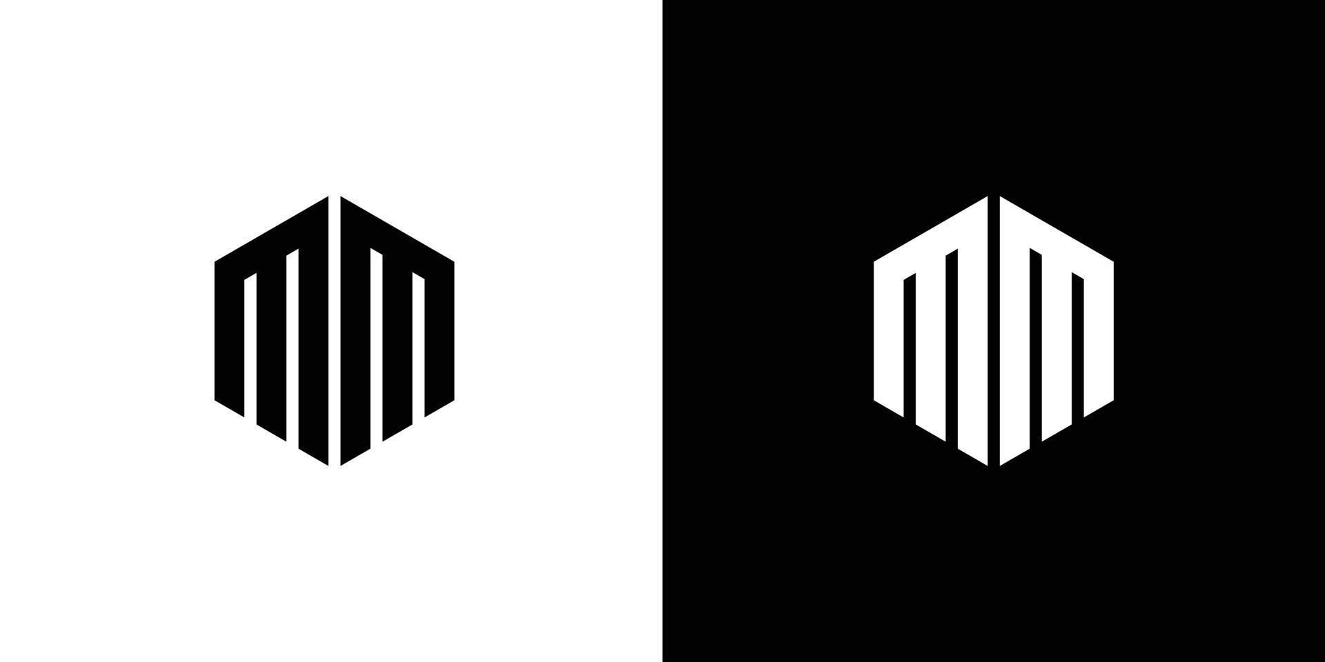 Letter M M Polygon, Hexagonal Minimal Logo Design On Black And White Background vector