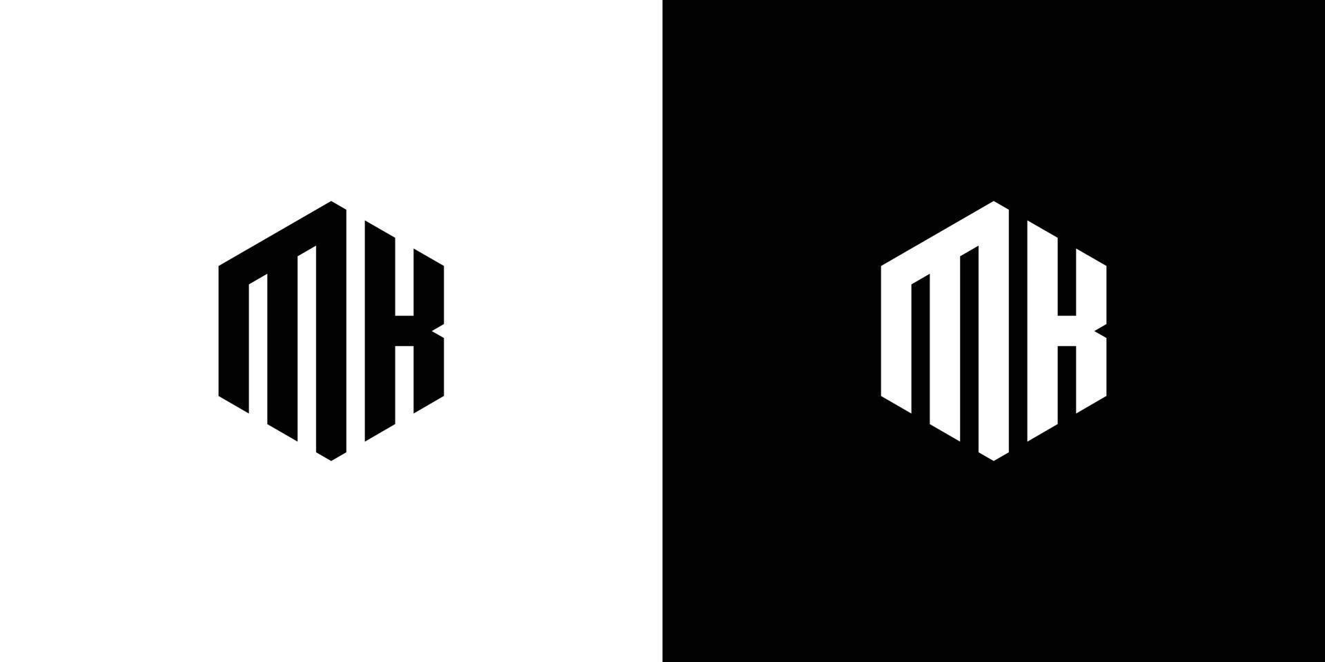 Letter M K Polygon, Hexagonal Minimal Logo Design On Black And White Background vector