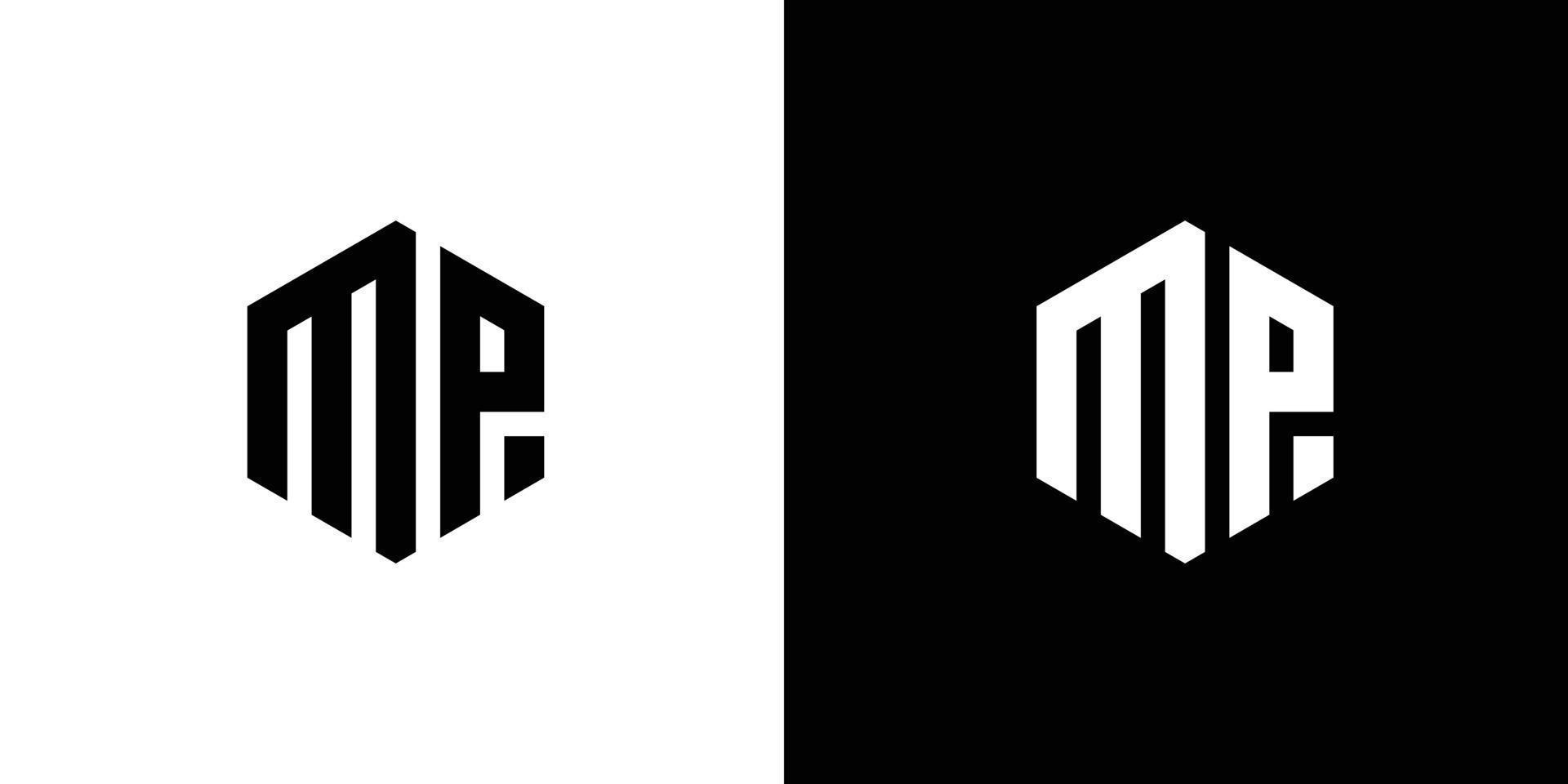 Letter M P Polygon, Hexagonal Minimal Logo Design On Black And White Background vector