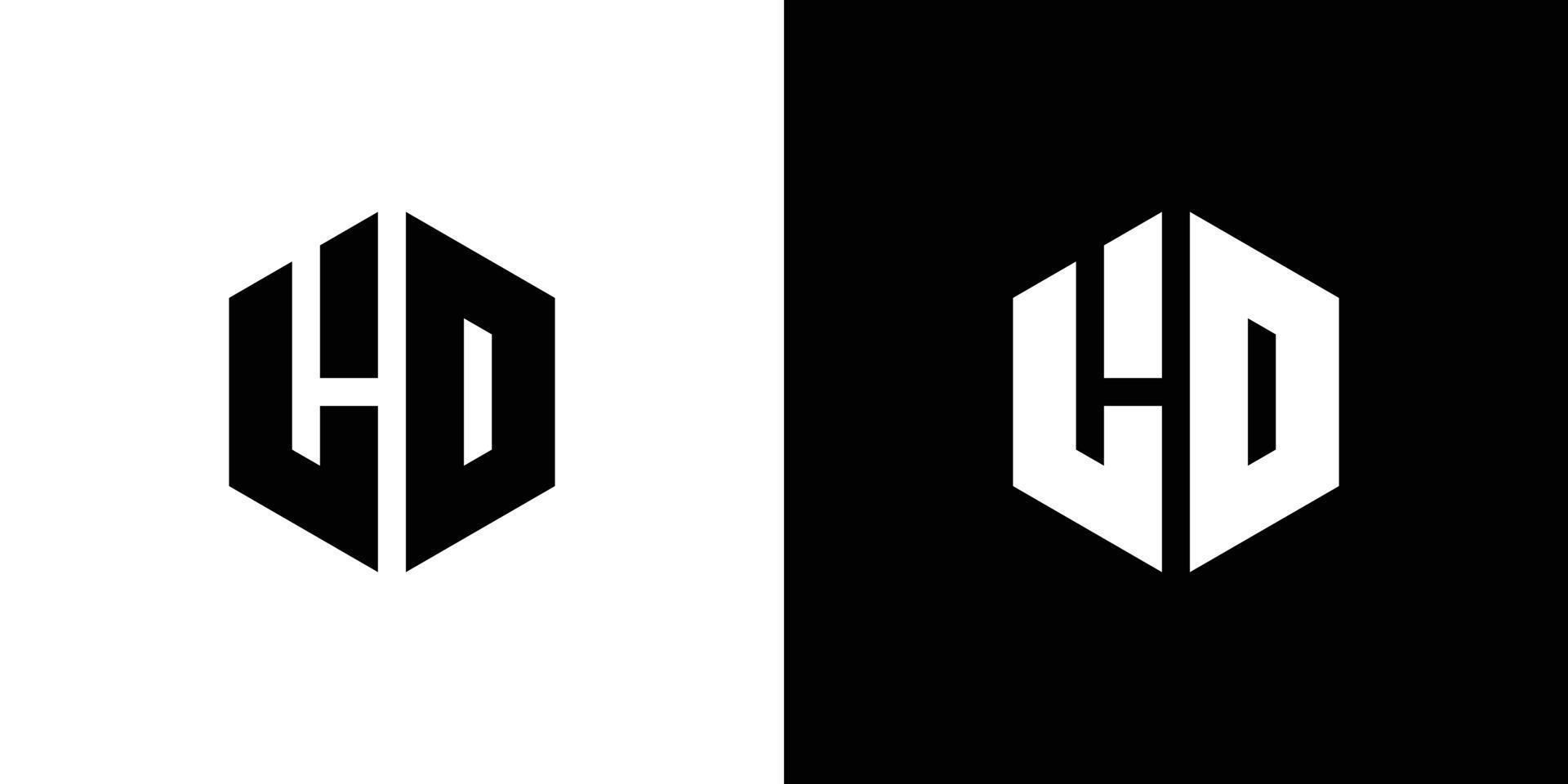 Letter L D Polygon, Hexagonal Minimal Logo Design On Black And White Background vector