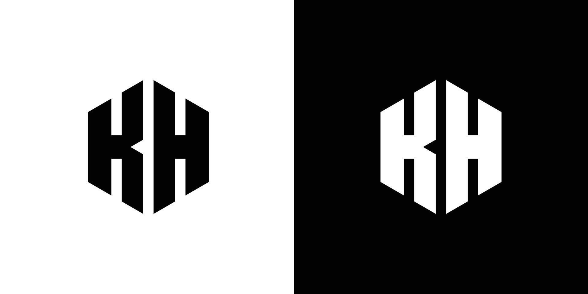 Letter K H Polygon, Hexagonal Minimal Logo Design On Black And White Background vector