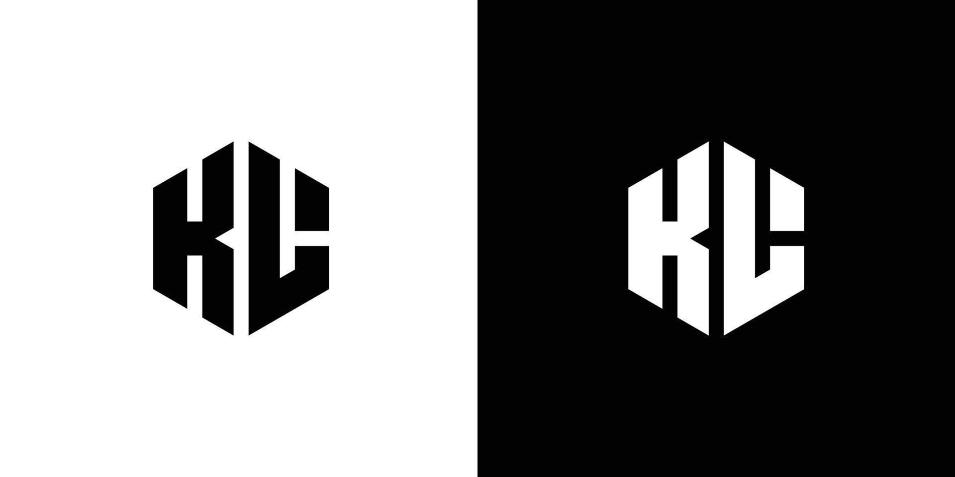 Letter K L Polygon, Hexagonal Minimal Logo Design On Black And White Background vector