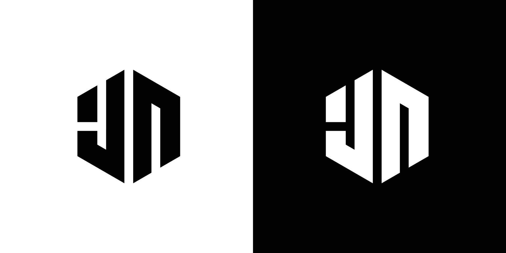 Letter J N Polygon, Hexagonal Minimal Logo Design On Black And White Background vector