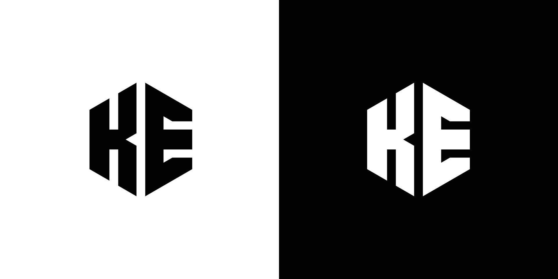 Letter K E Polygon, Hexagonal Minimal Logo Design On Black And White Background vector