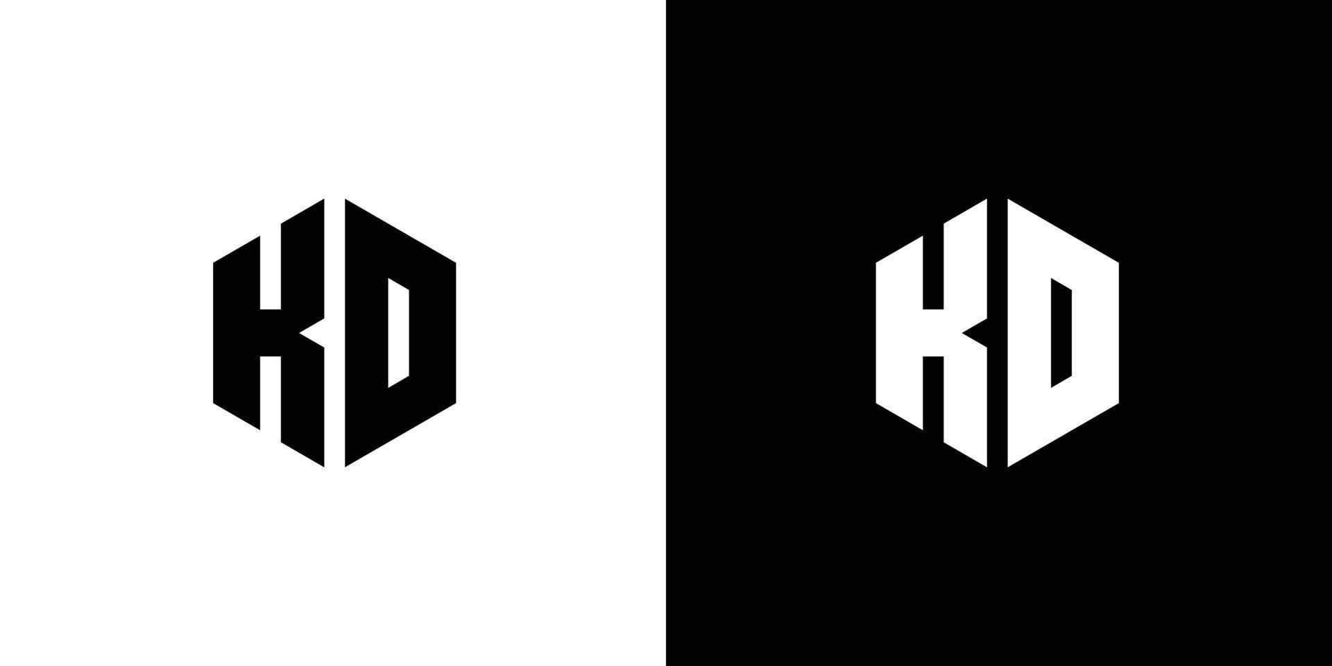 Letter K D Polygon, Hexagonal Minimal Logo Design On Black And White Background vector