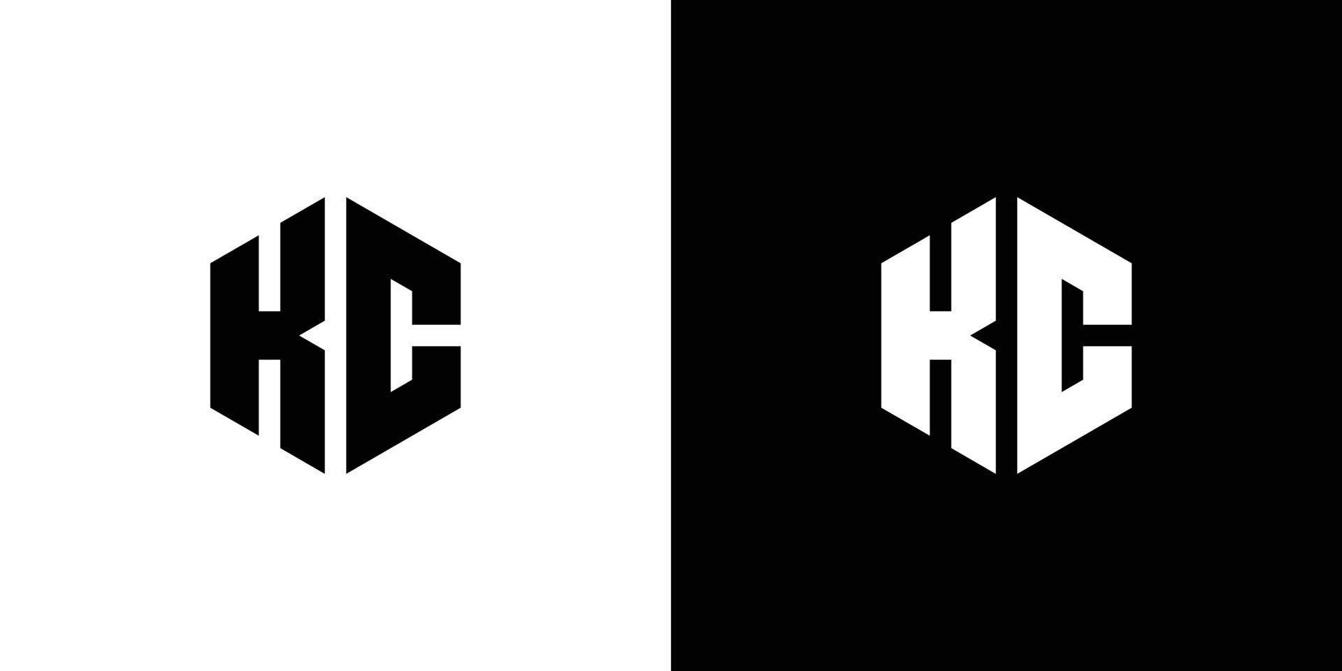 Letter K C Polygon, Hexagonal Minimal Logo Design On Black And White Background vector