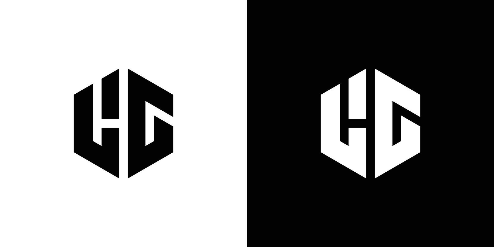Letter L G Polygon, Hexagonal Minimal Logo Design On Black And White Background vector