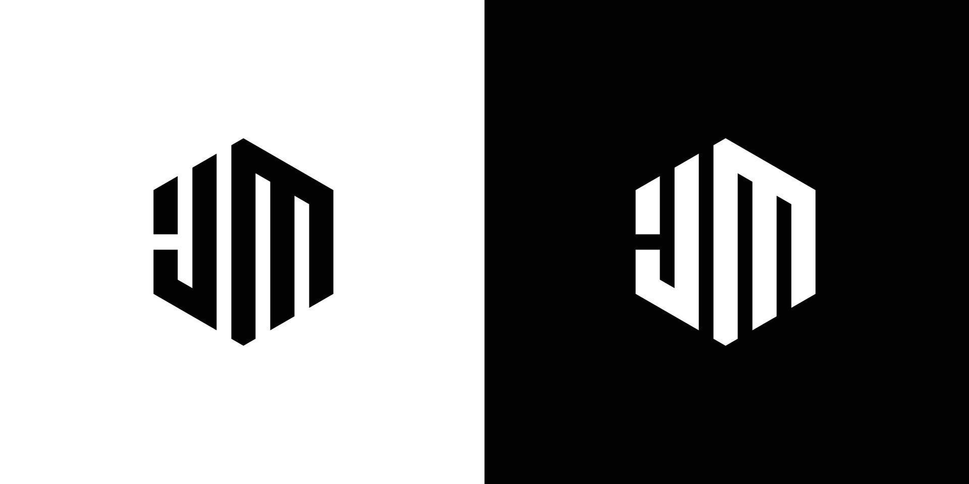 Letter J M Polygon, Hexagonal Minimal Logo Design On Black And White Background vector