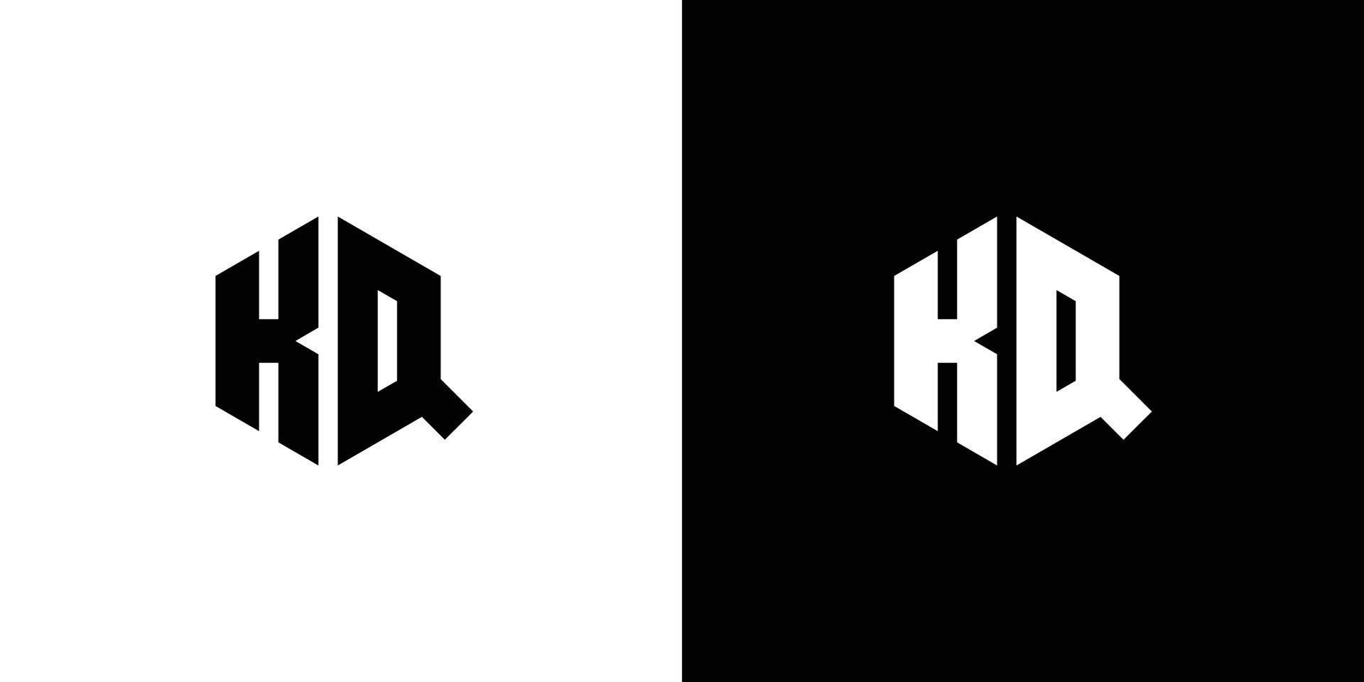 Letter K Q Polygon, Hexagonal Minimal Logo Design On Black And White Background vector
