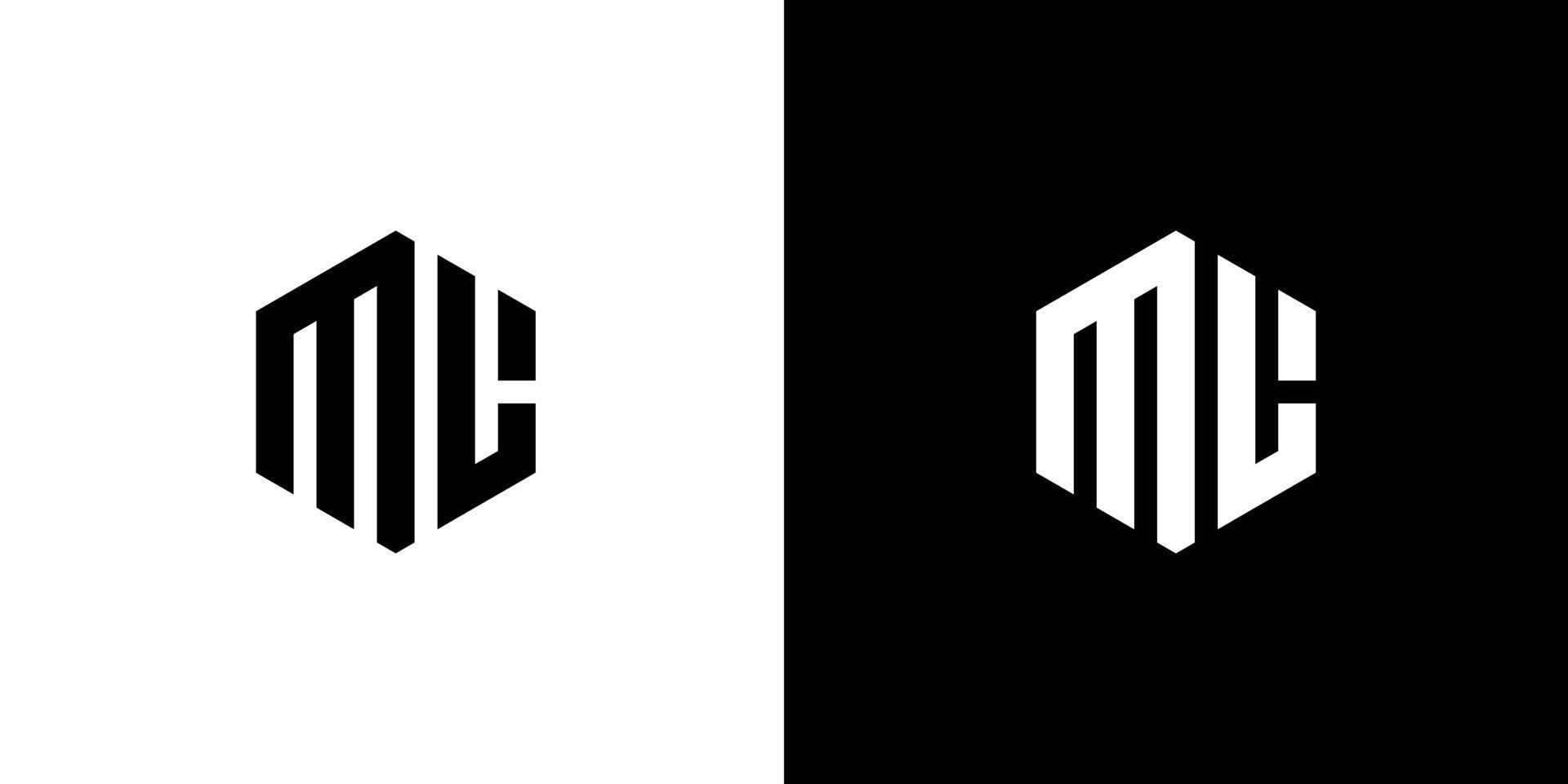 Letter M L Polygon, Hexagonal Minimal Logo Design On Black And White Background vector