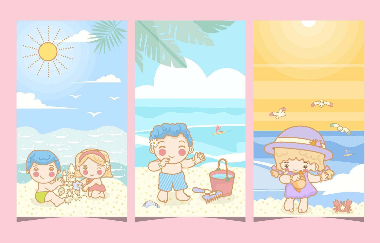 Children Playing in Summer Beach Story Post Concept vector