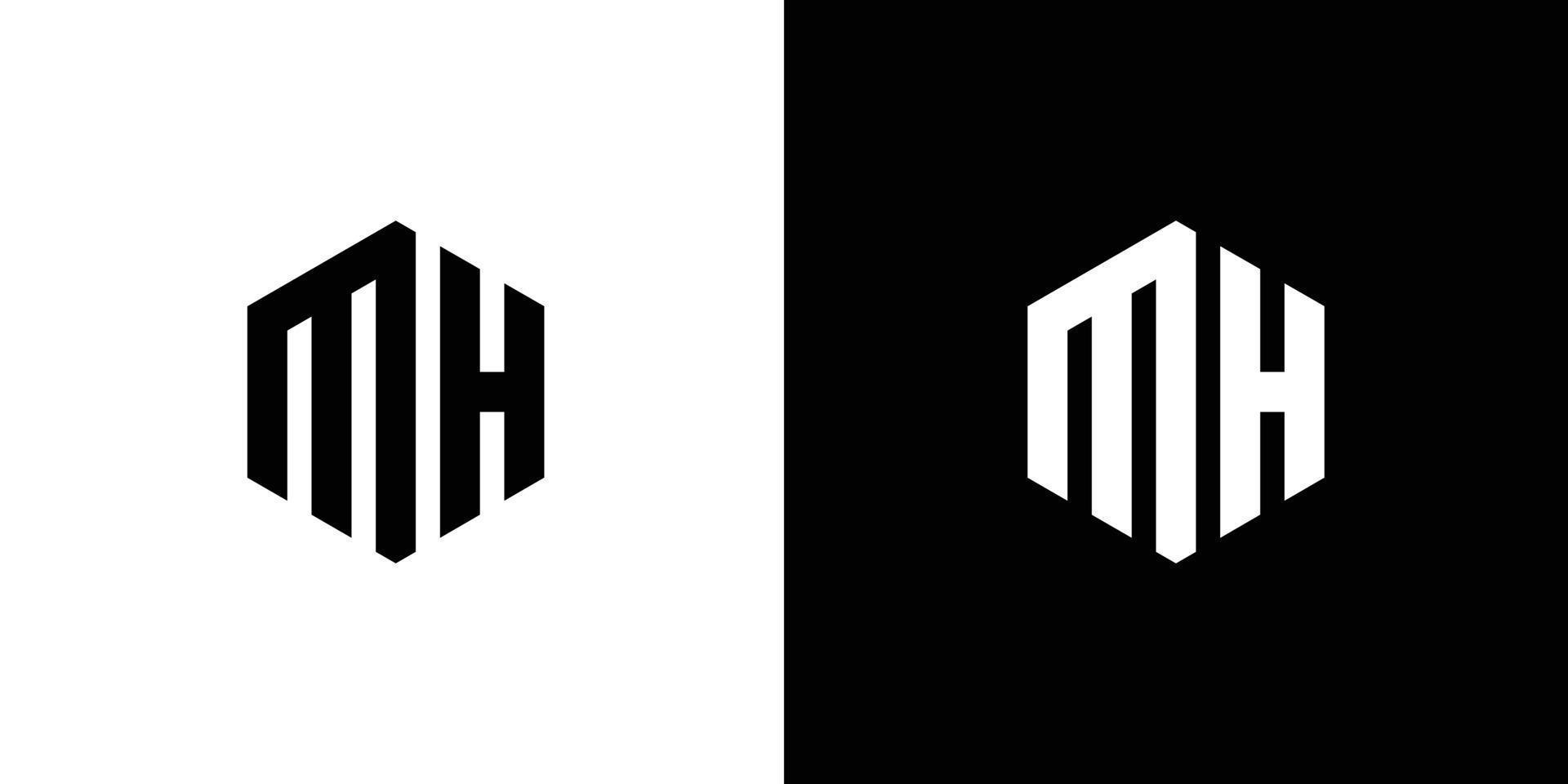 Letter M H Polygon, Hexagonal Minimal Logo Design On Black And White Background vector