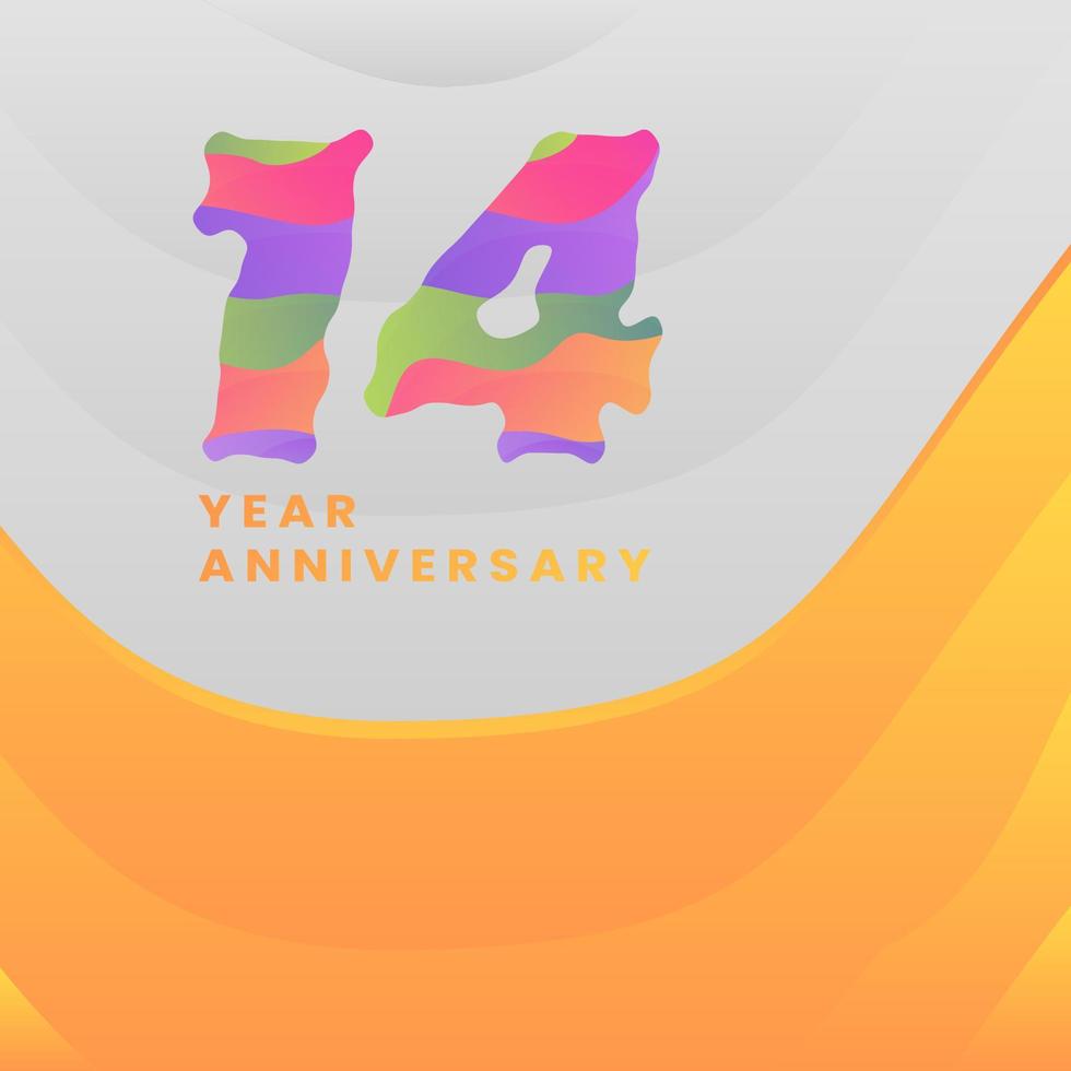 14 Years Annyversary Celebration. Abstract numbers with colorful templates. eps 10. vector