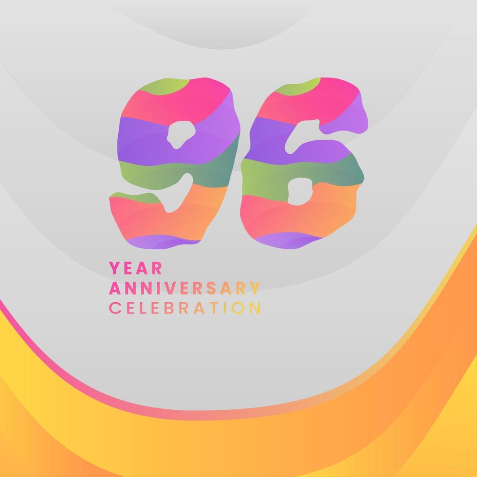 96 Years Annyversary Celebration. Abstract numbers with colorful templates. eps 10. vector