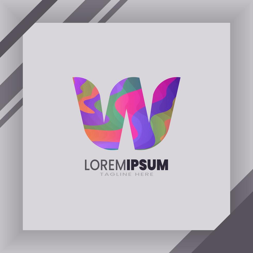 W Letter logo identity with abstract colorful illustraton on paper white mackup. eps 10. vector