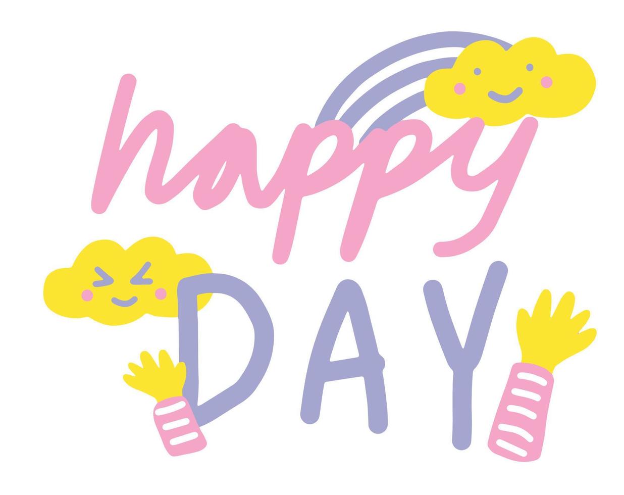 Fun happy day handwriting typography sticker illustration vector