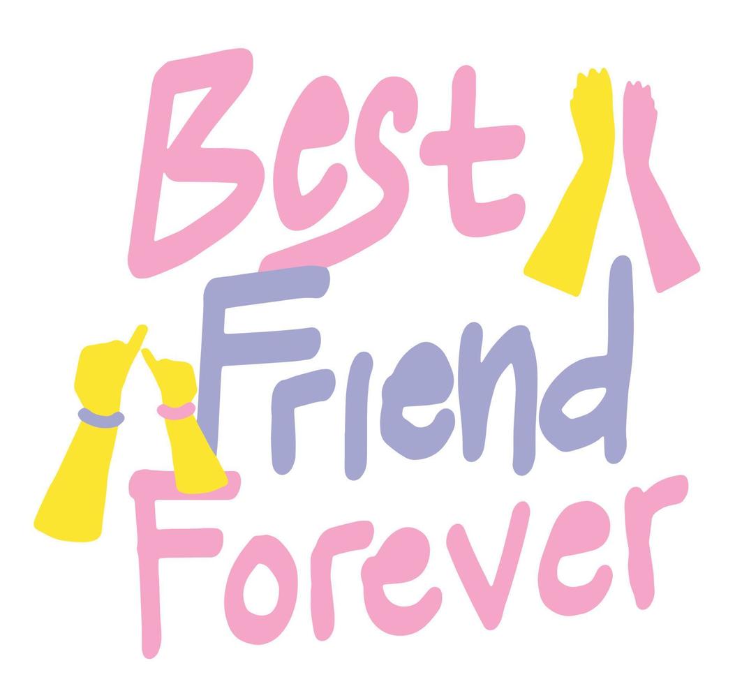 Fun best friend forever handwriting typography sticker illustration vector