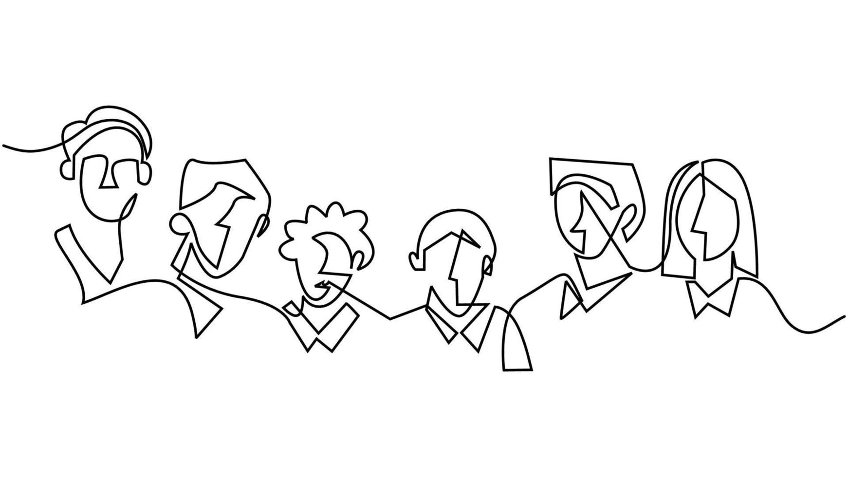 Hand drawing one continuous single line of six group of people vector