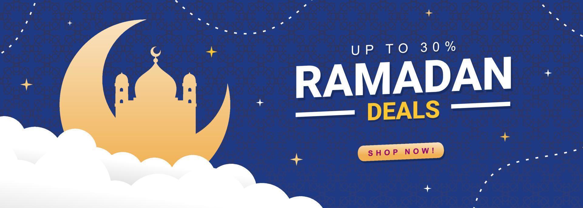 Ramadan sale banner background with mosque and moon. vector