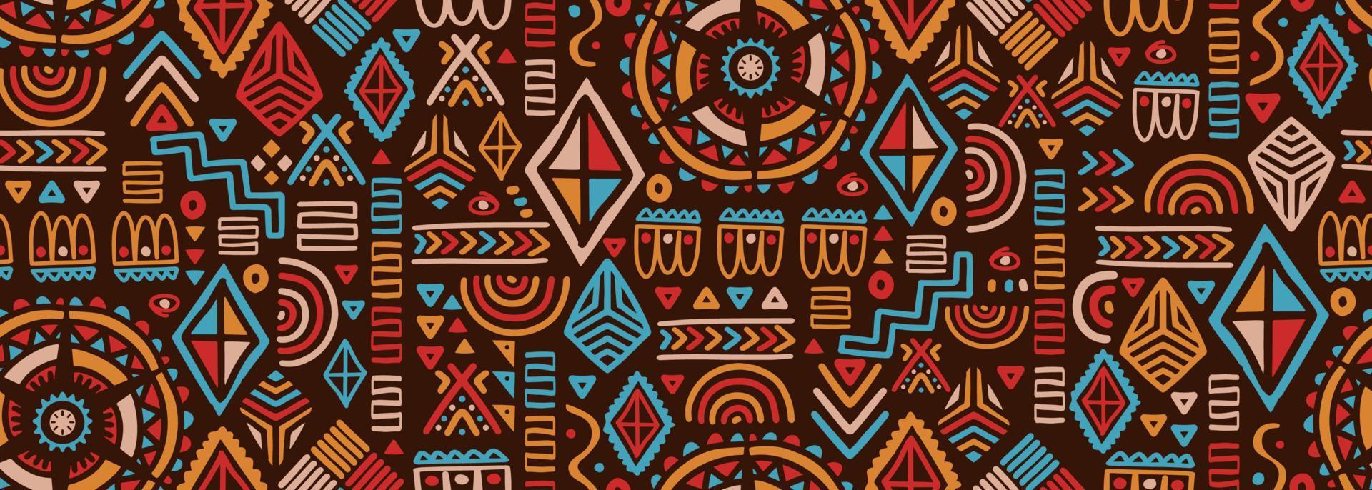 africano tribal sin costura modelo dibujo, garabatear elementos símbolo. vector