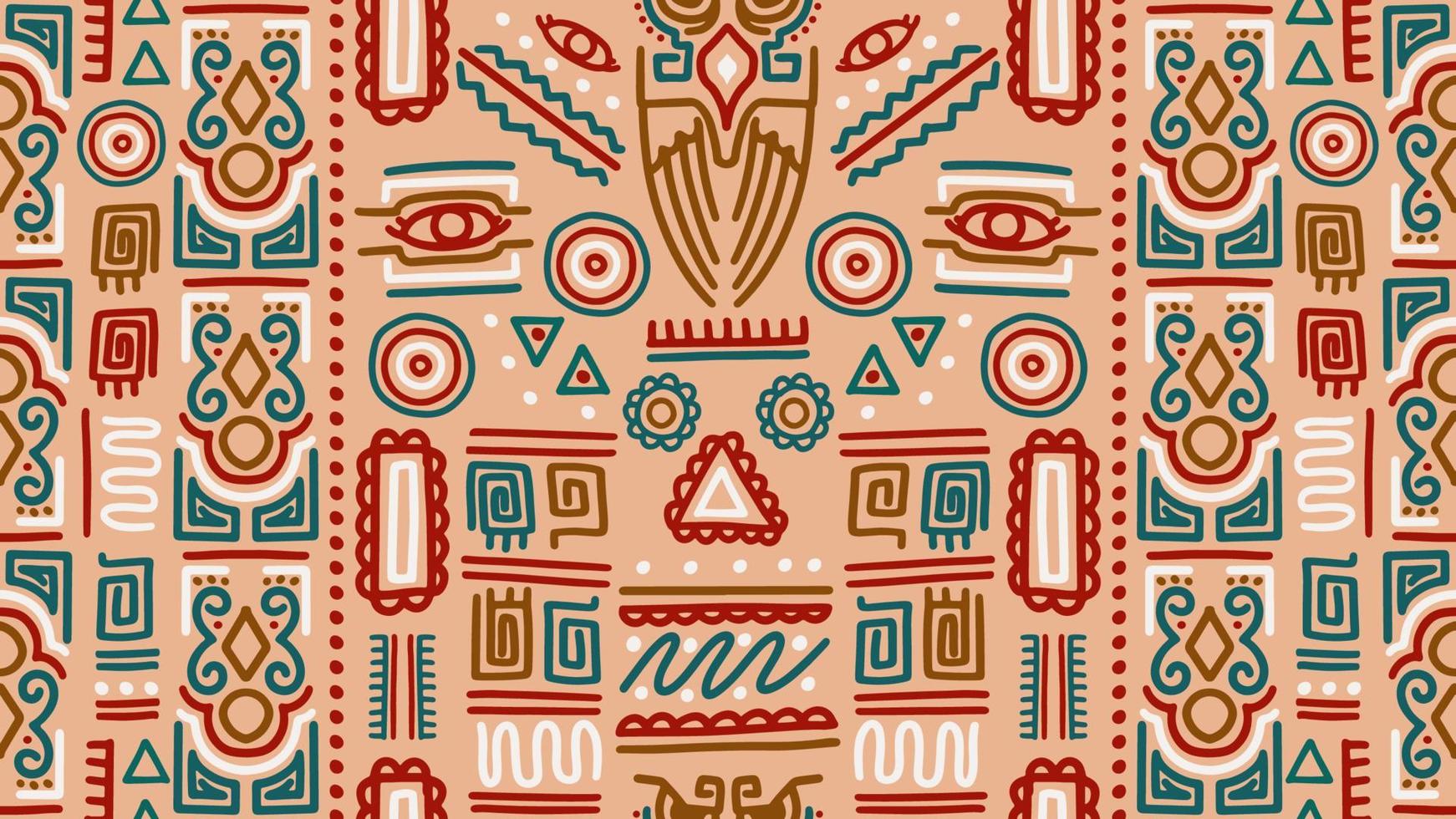 mano dibujado tribal patrón, sin costura dibujo pictograma azteca. vector