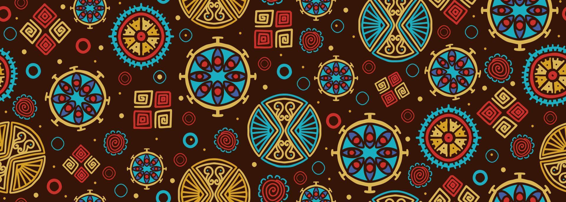 Flower abstract circle pattern, doodle ethnic tribal elements drawing. vector