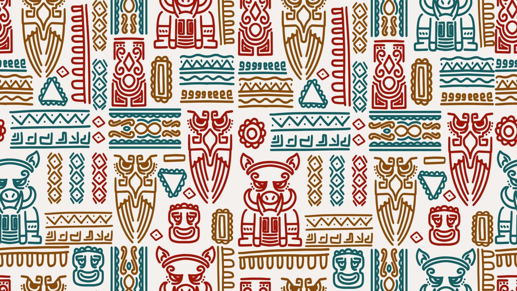 Hand drawn aztec seamless pattern doodle. Creative handmade drawing vector