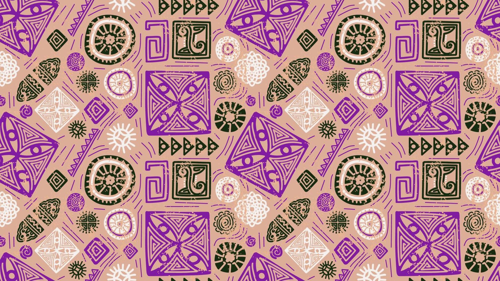 Hand drawn african ethnic pattern, pictogram drawing pink colors, vector