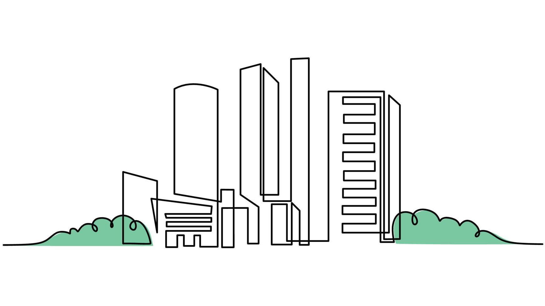 Hand drawing one continuous single line of modern city vector