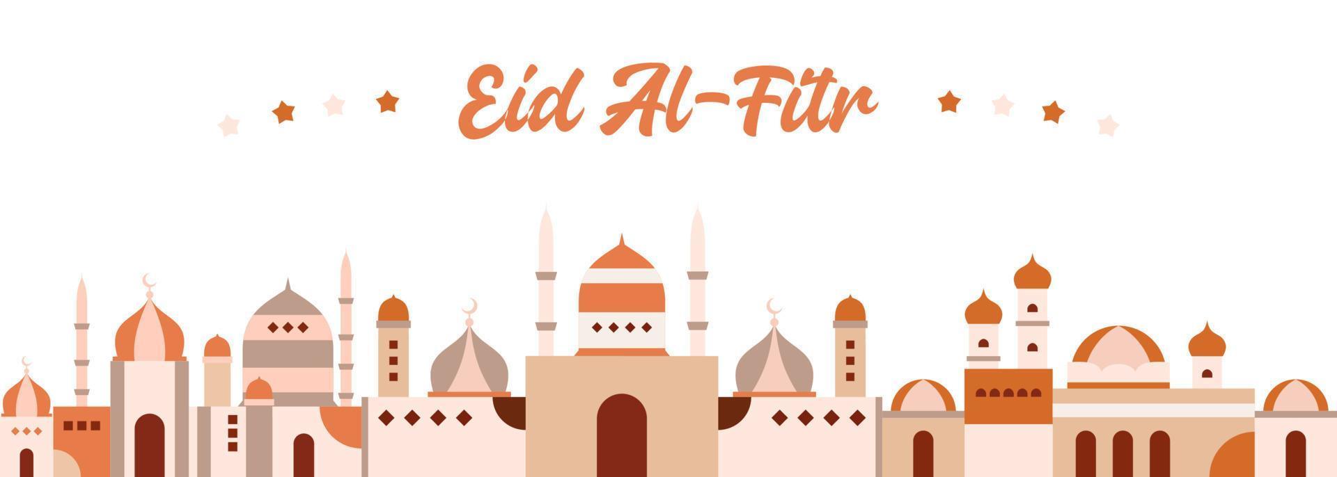 Eid al fitr banner background with many mosque and stars. vector