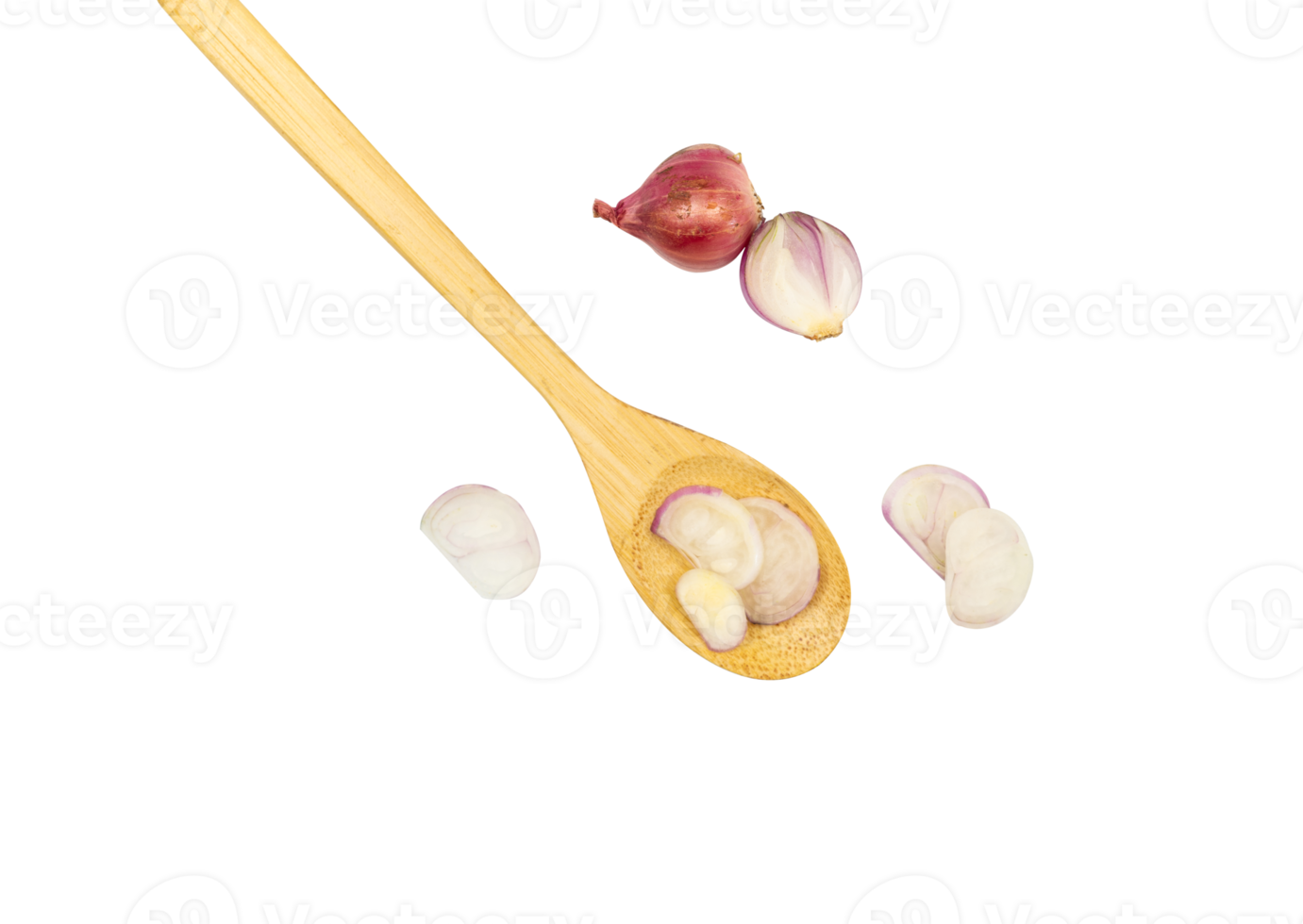 Onion in a wooden spoon isolated png
