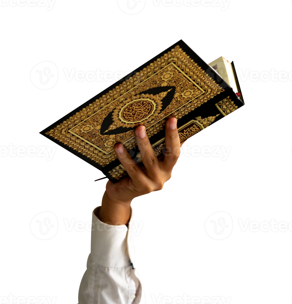 Hands raises Quran isolated png