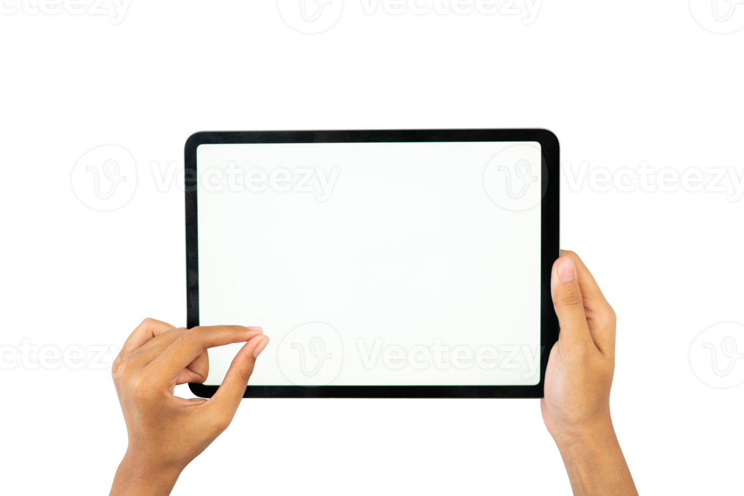 hand holding blank screen tablet for mockups png