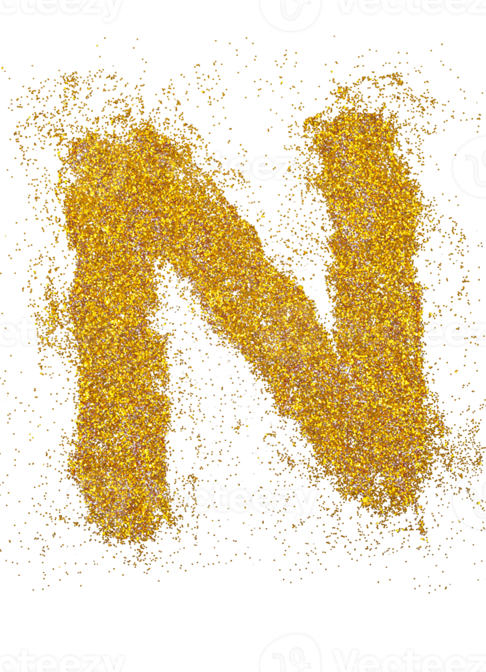 letter N in glitter of gold particle isolated png