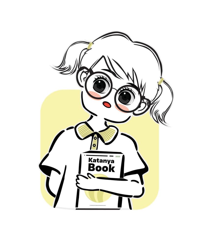 Cute schoolgirl character sticker vector