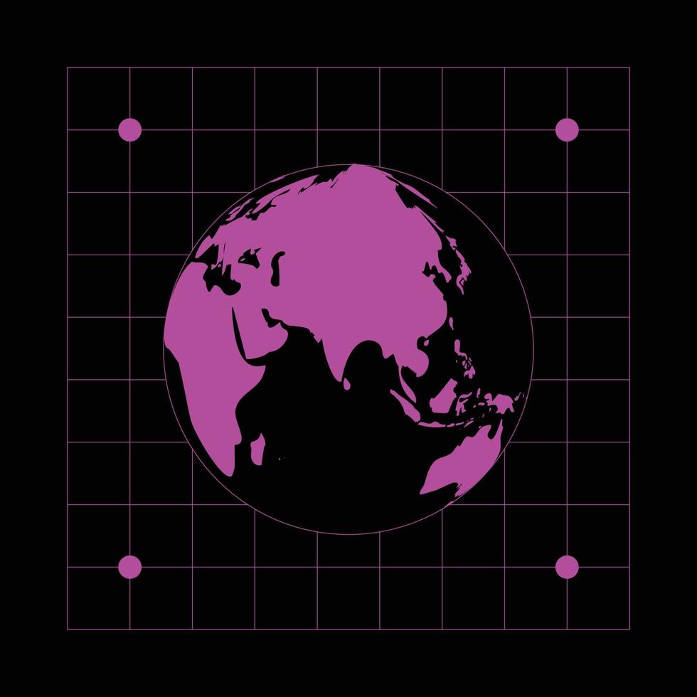 mundo mapa y globo en cuadrícula para ropa de calle elemento vector