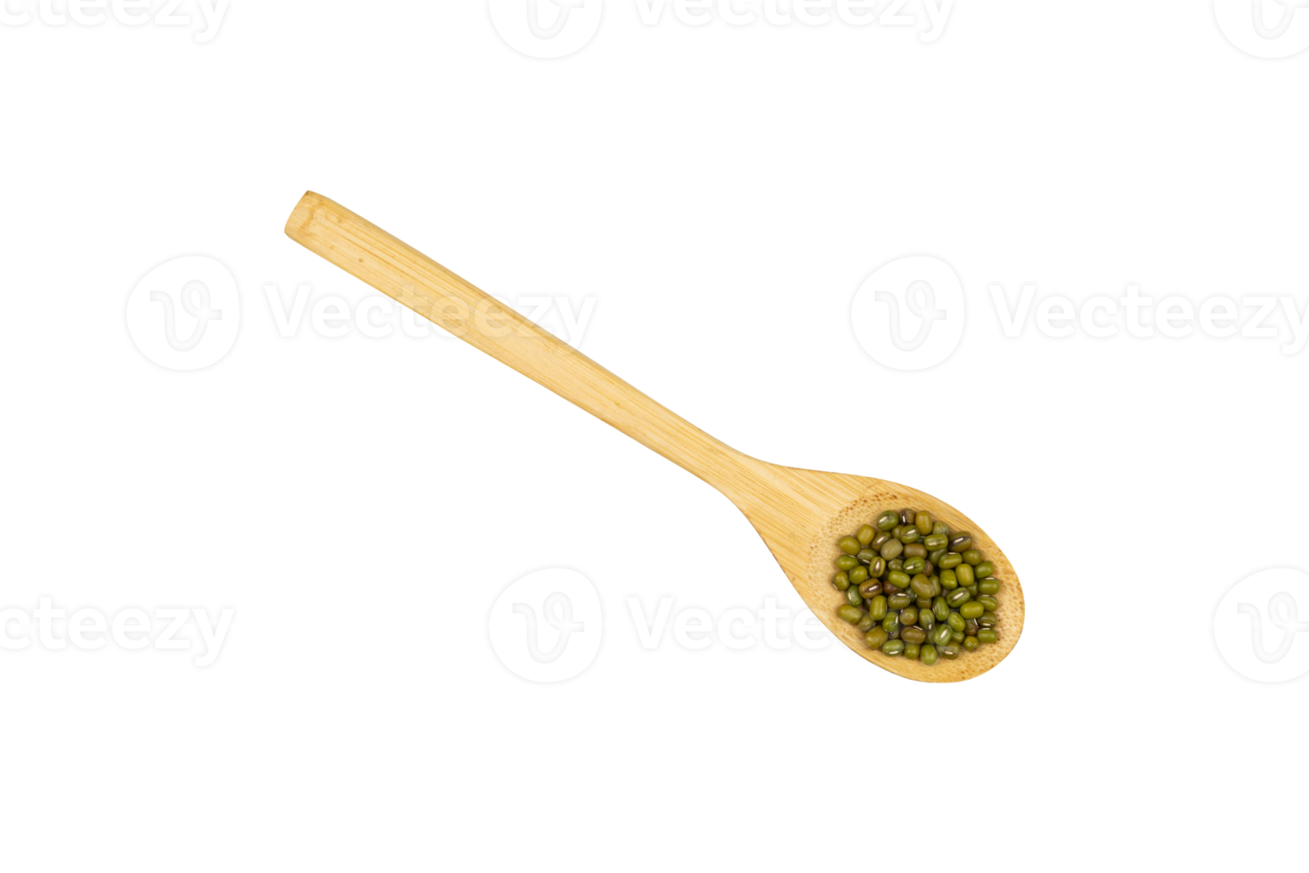 Green bean seeds in a wooden spoon isolated png