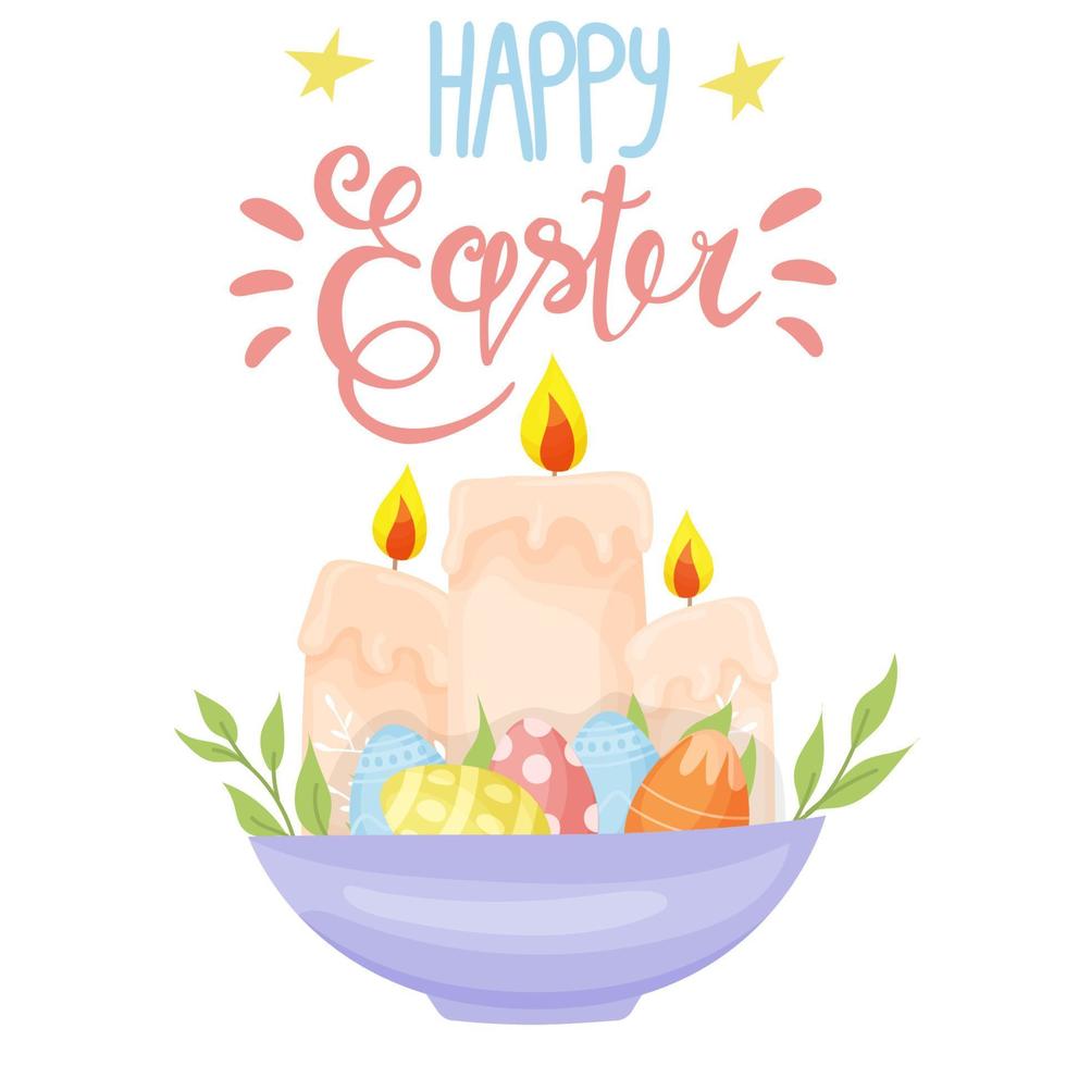 Banner Happy Easter. Modern vector holiday design with typography. Easter Bunny. Painted eggs. Modern minimalist style.