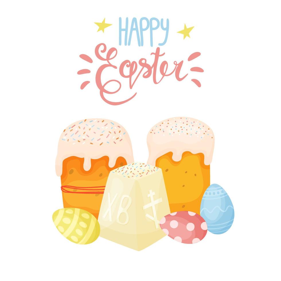 Banner Happy Easter. Modern vector holiday design with typography. Easter Bunny. Painted eggs. Modern minimalist style.