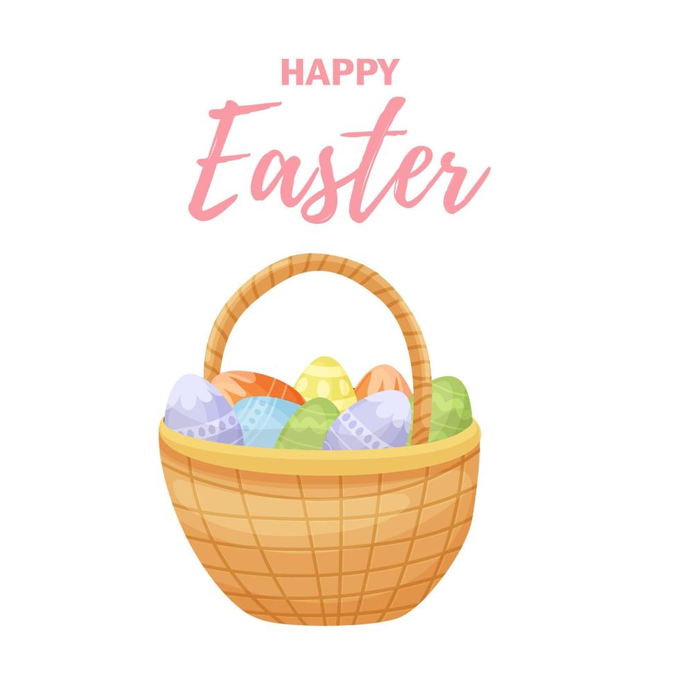 Banner Happy Easter. Modern vector holiday design with typography. Easter Bunny. Painted eggs. Modern minimalist style.