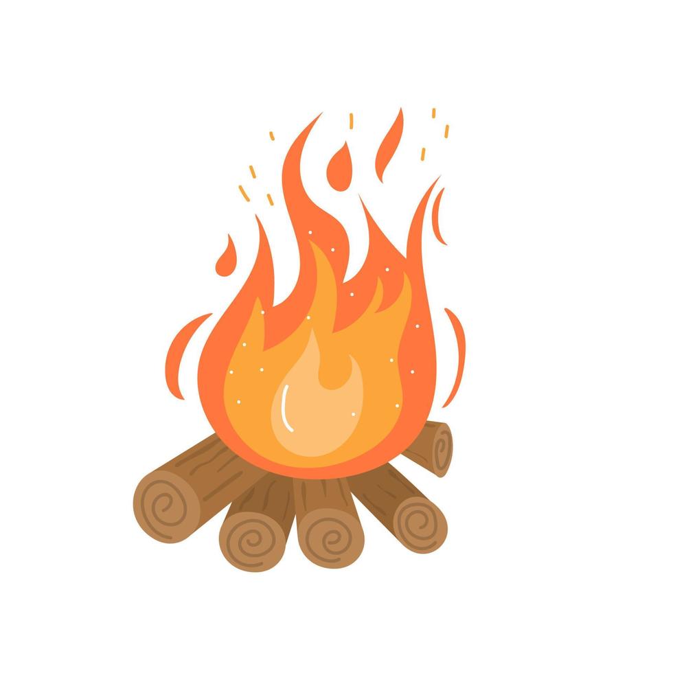 Burning bonfire. Isolated on a white background. sticker. Cute vector illustration.