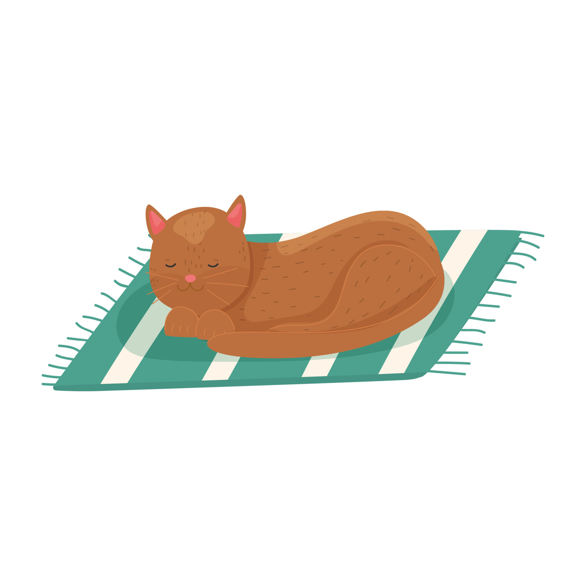 Cartoon cat on the mat. Icon in modern style. On a white background